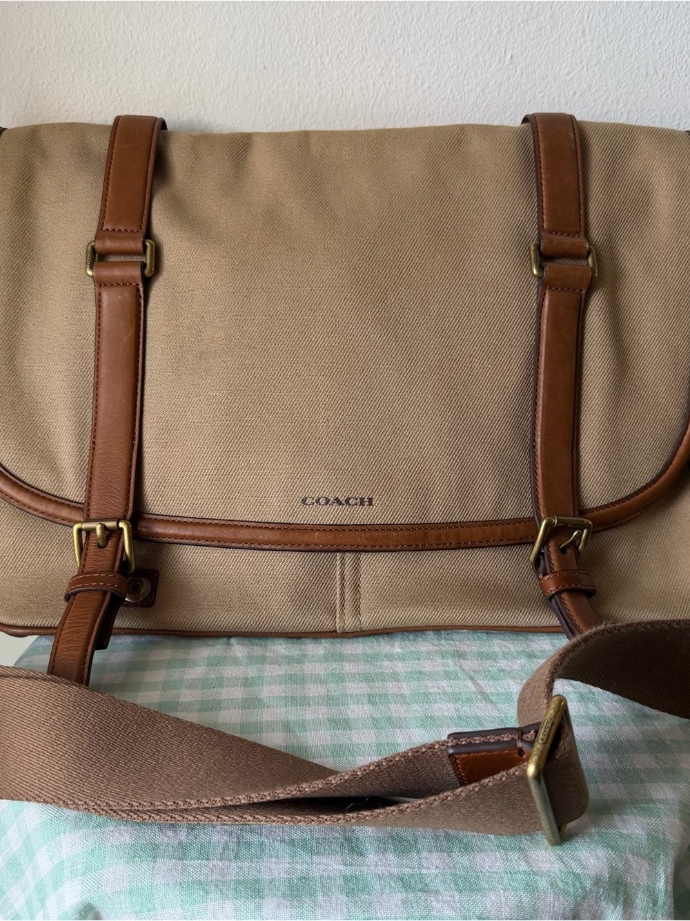 Coach MBK Twill Jute and Tan Leather Courier Bag 71294